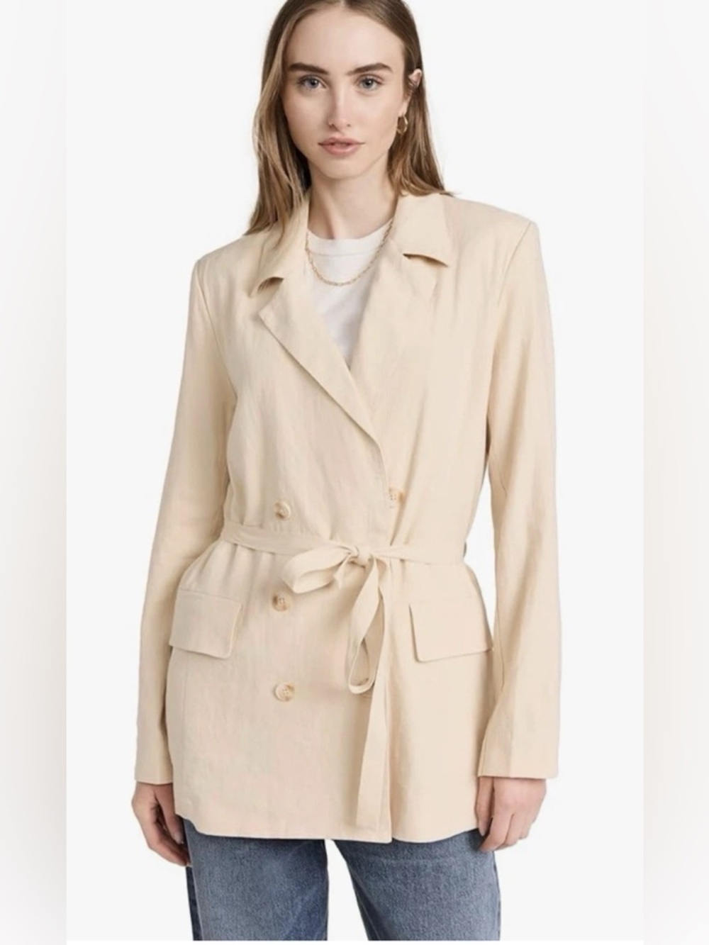Free People Beige Double-Breasted Blazer Jacket - Picture 14 of 16